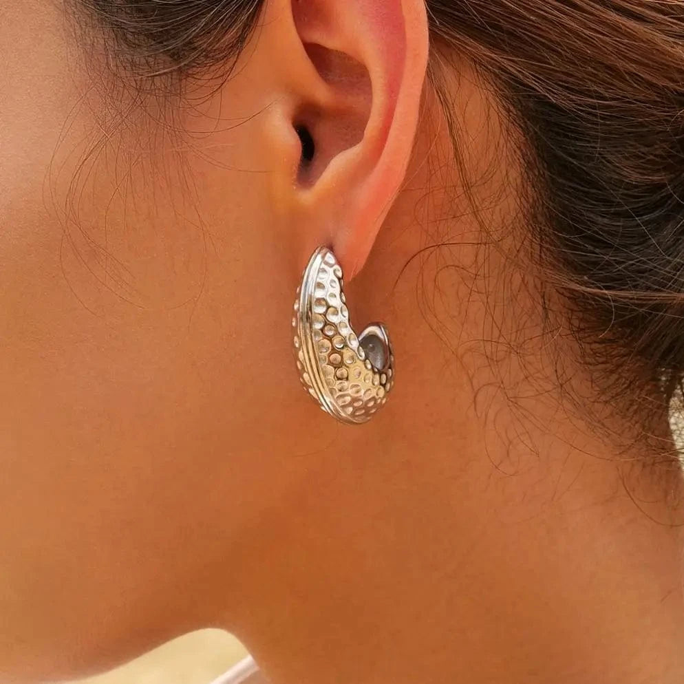 E1984 Hollow Water Drop Earring 18K PVD Gold Silver Plated Stainless Steel Lava Irregular Teardrop Earring For Women