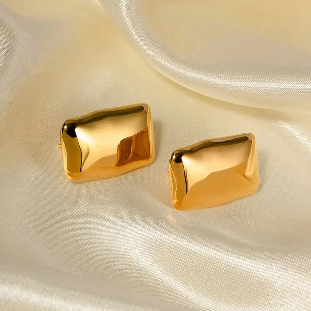 E1996 Jewelry Popular 18K Gold Plated Stainless Steel Smooth High Polish Chunky Rectangle Stud Earrings