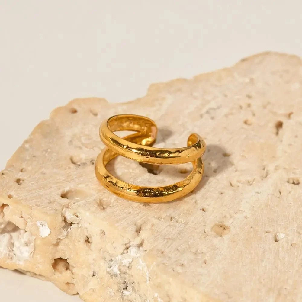 E2043 E2043 Simple Stainless Steel 18K Gold Plate Cuff Earrings Jewelry For Women Double Layer Ear Cuff