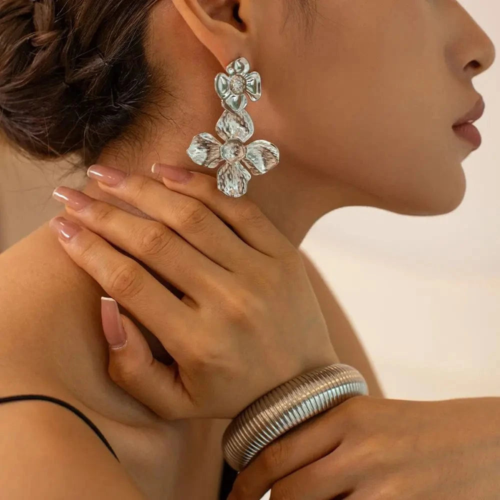 E2057 New Trend 18K Gold-plated Double Layer Earring Stainless Steel Stud Chunky Big Earrings For Women