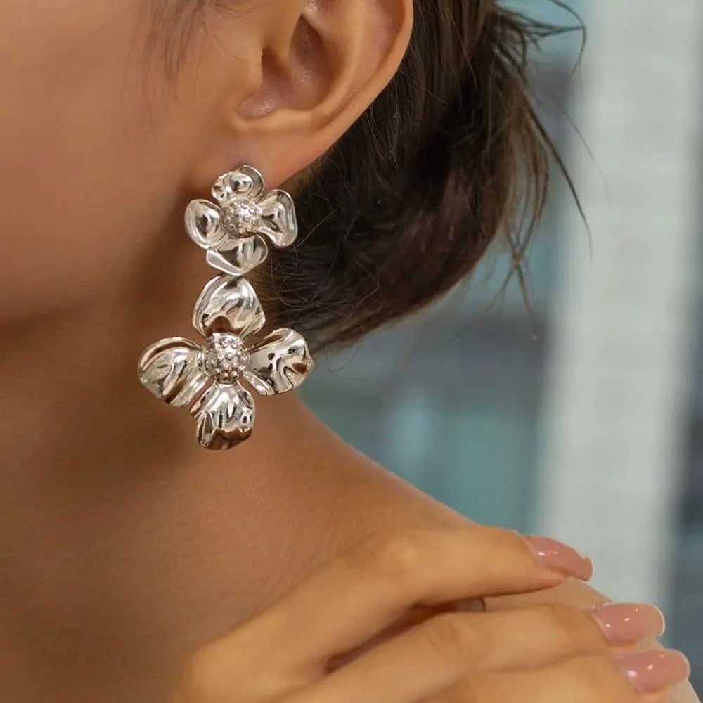 E2057 New Trend 18K Gold-plated Double Layer Earring Stainless Steel Stud Chunky Big Earrings For Women