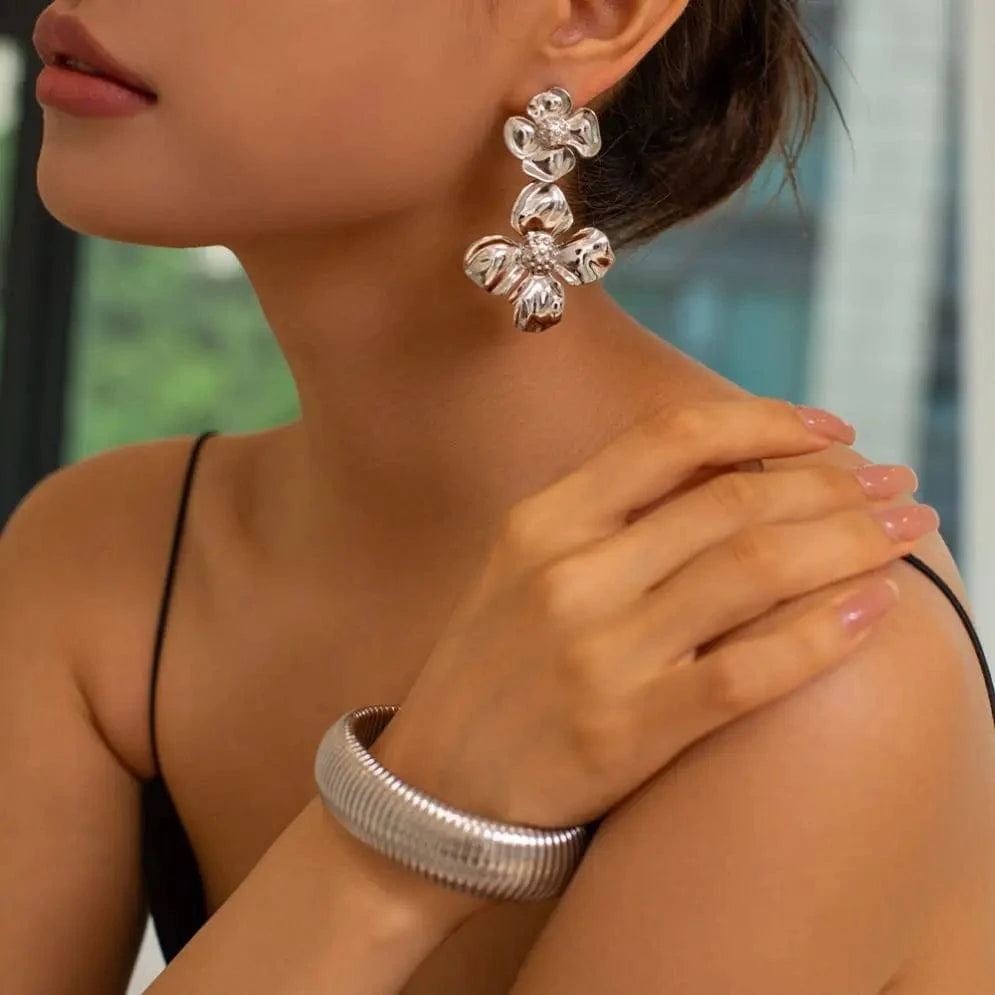 E2057 New Trend 18K Gold-plated Double Layer Earring Stainless Steel Stud Chunky Big Earrings For Women