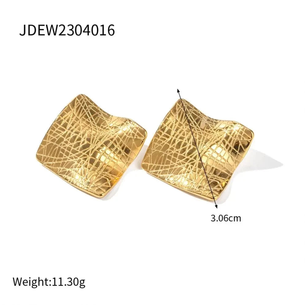 E2065 E2065 Waterproof 18K Gold Plated Square Crease Earring Stainless Steel Scratch Stud Earrings for Girls