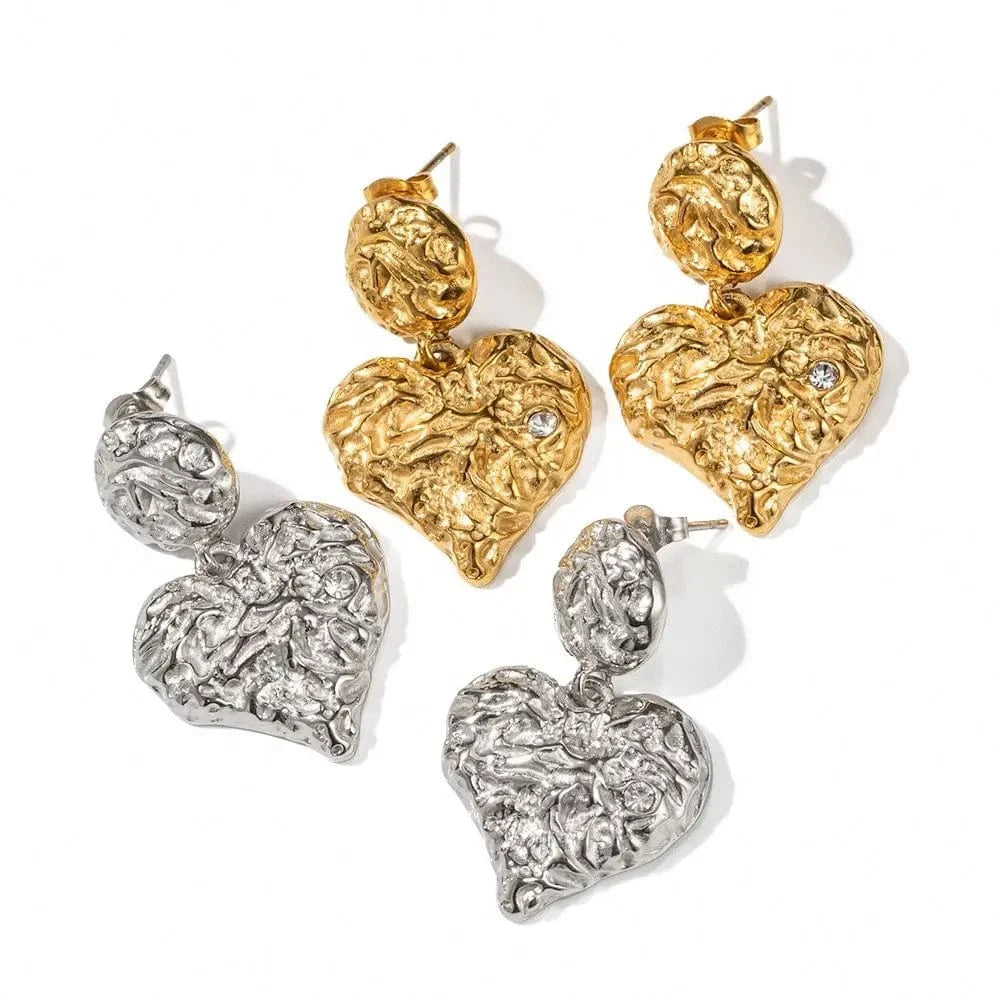 E2075 New Trendy 18K Gold Plated Stainless Steel Jewelry Gift Texture Heart Drop Earrings For Women