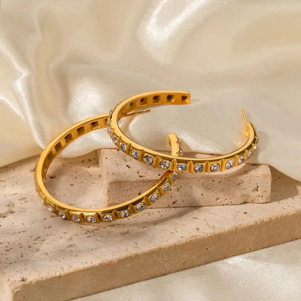 E2088 Chunky Zircon Pearl Huge Hoop Earring 18k PVD Real Gold Plated Stainless Steel Luxury Earring For Women
