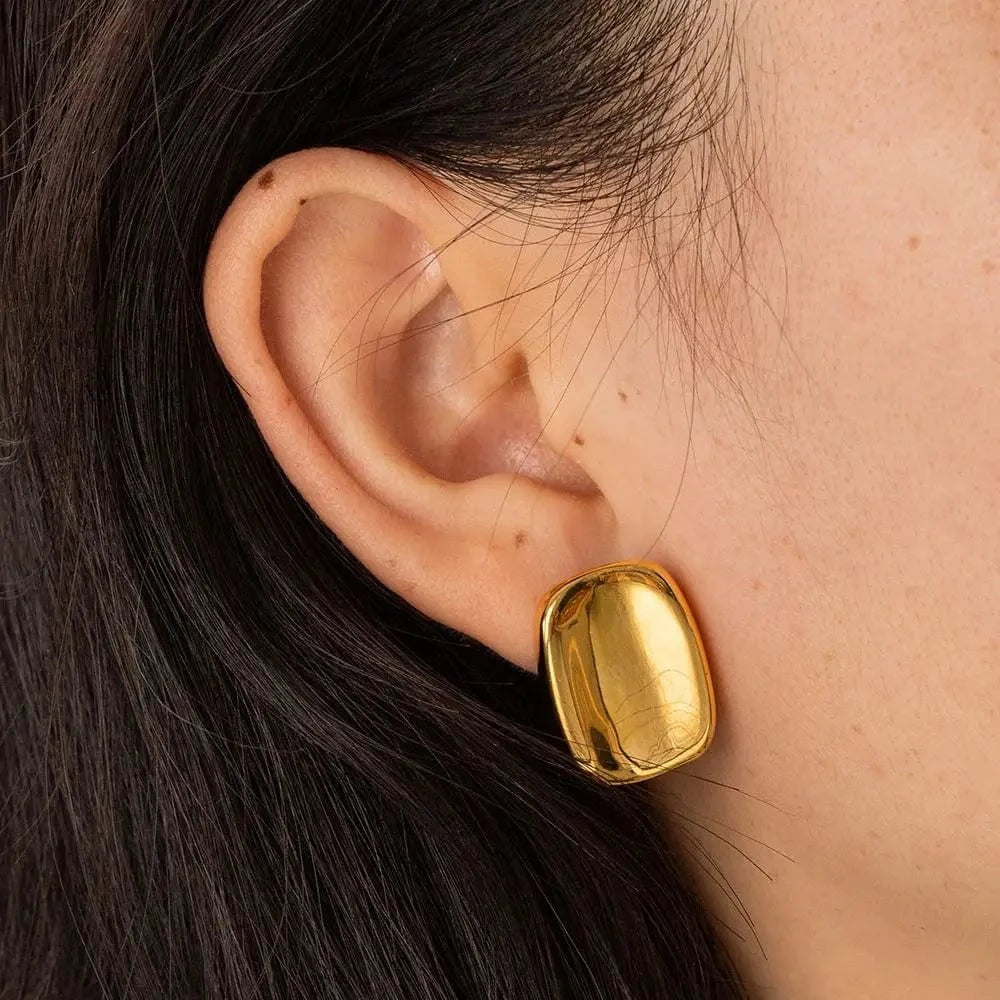 E2090 Cubic Square Stud Earring Big Geometric Frosted 18k PVD Gold Plated Stainless Steel Wholesale Earring For Women