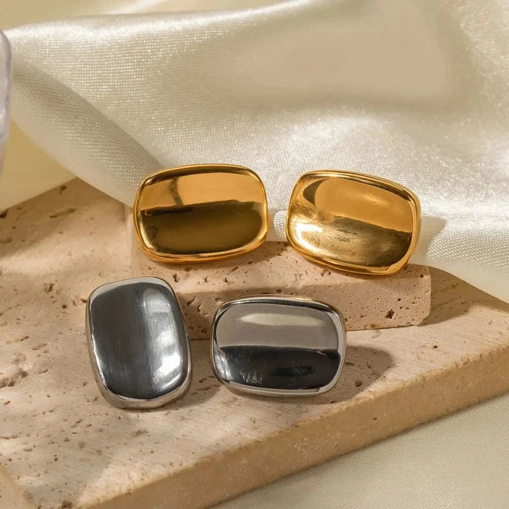 E2090 Cubic Square Stud Earring Big Geometric Frosted 18k PVD Gold Plated Stainless Steel Wholesale Earring For Women