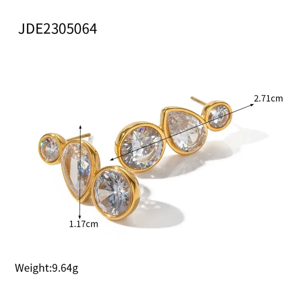 E2092 E2092 Dainty Jewelry 18K Gold Plated CZ Earring Stainless Steel Cubic Zirconia Pave Drop Stud Earring for Women