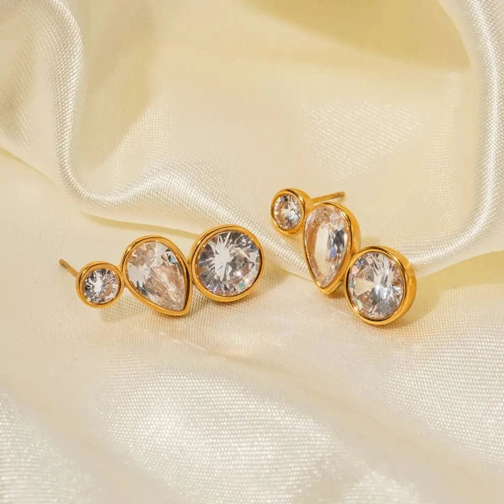 E2092 E2092 Dainty Jewelry 18K Gold Plated CZ Earring Stainless Steel Cubic Zirconia Pave Drop Stud Earring for Women