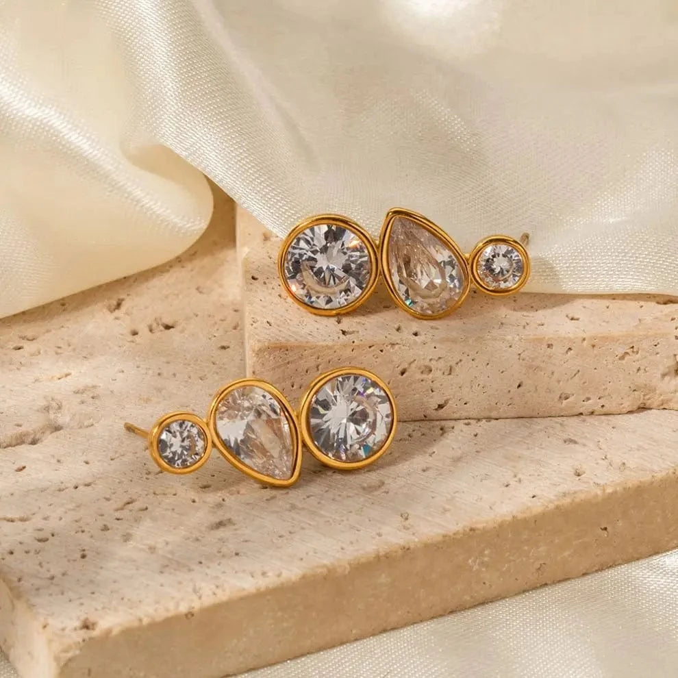 E2092 E2092 Dainty Jewelry 18K Gold Plated CZ Earring Stainless Steel Cubic Zirconia Pave Drop Stud Earring for Women