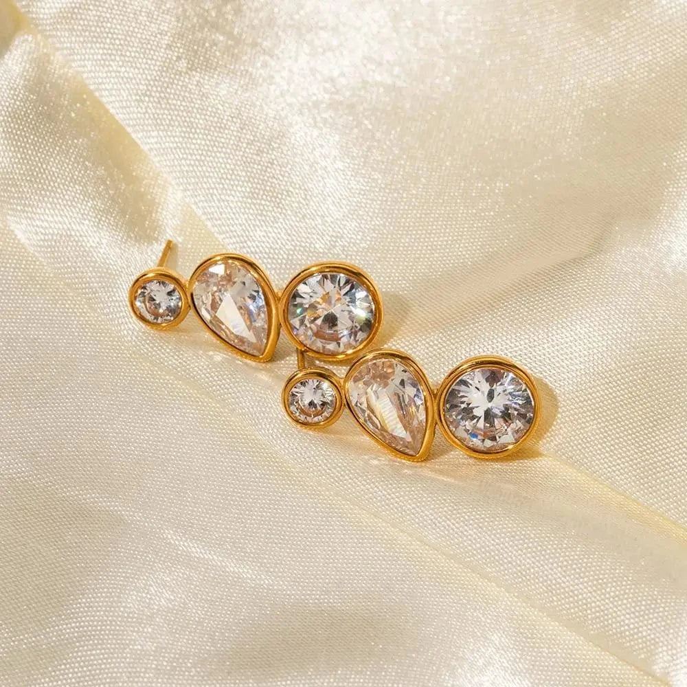 E2092 E2092 Dainty Jewelry 18K Gold Plated CZ Earring Stainless Steel Cubic Zirconia Pave Drop Stud Earring for Women