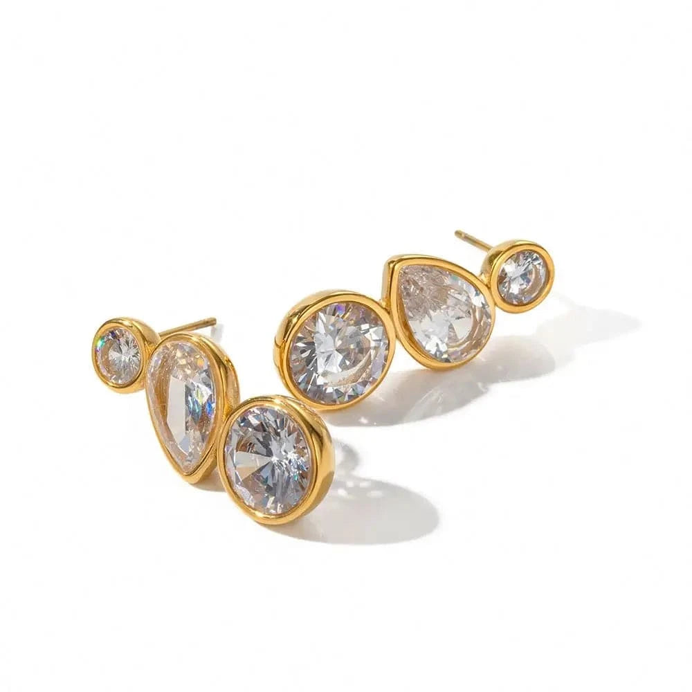 E2092 E2092 Dainty Jewelry 18K Gold Plated CZ Earring Stainless Steel Cubic Zirconia Pave Drop Stud Earring for Women