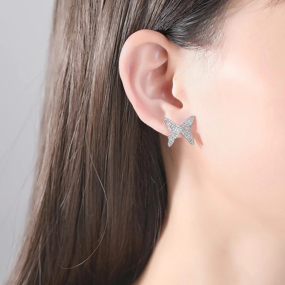E21011715 LUOTEEMI Butterfly Vintage Custom Statement Woman Micro Diamond Bohemian Cubic Zirconia Large Earring Stud