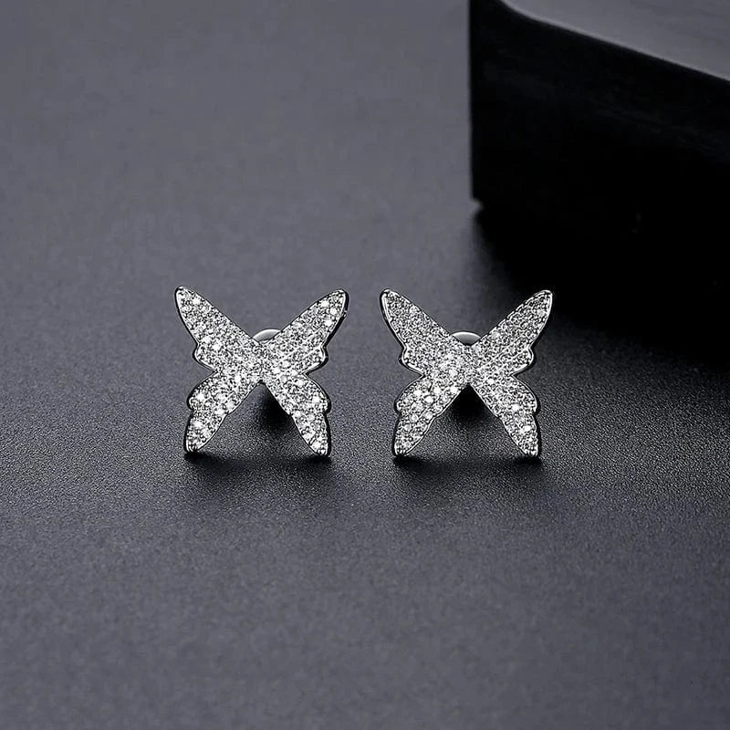 E21011715 LUOTEEMI Butterfly Vintage Custom Statement Woman Micro Diamond Bohemian Cubic Zirconia Large Earring Stud