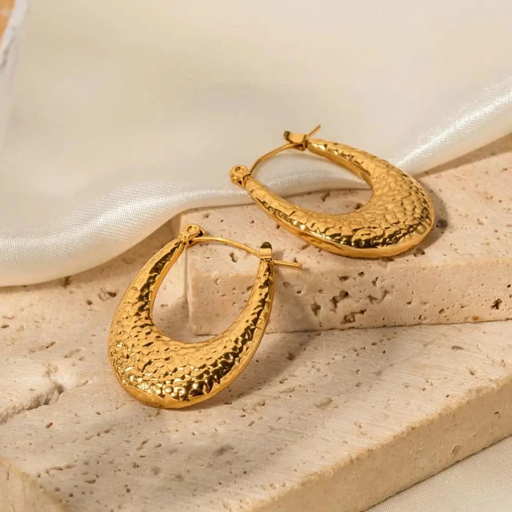 E2108 E2108 Waterproof 18K Real Gold Plated Stainless Steel Jewelry Earring U Shaped Chunky Texture Earrings for Women