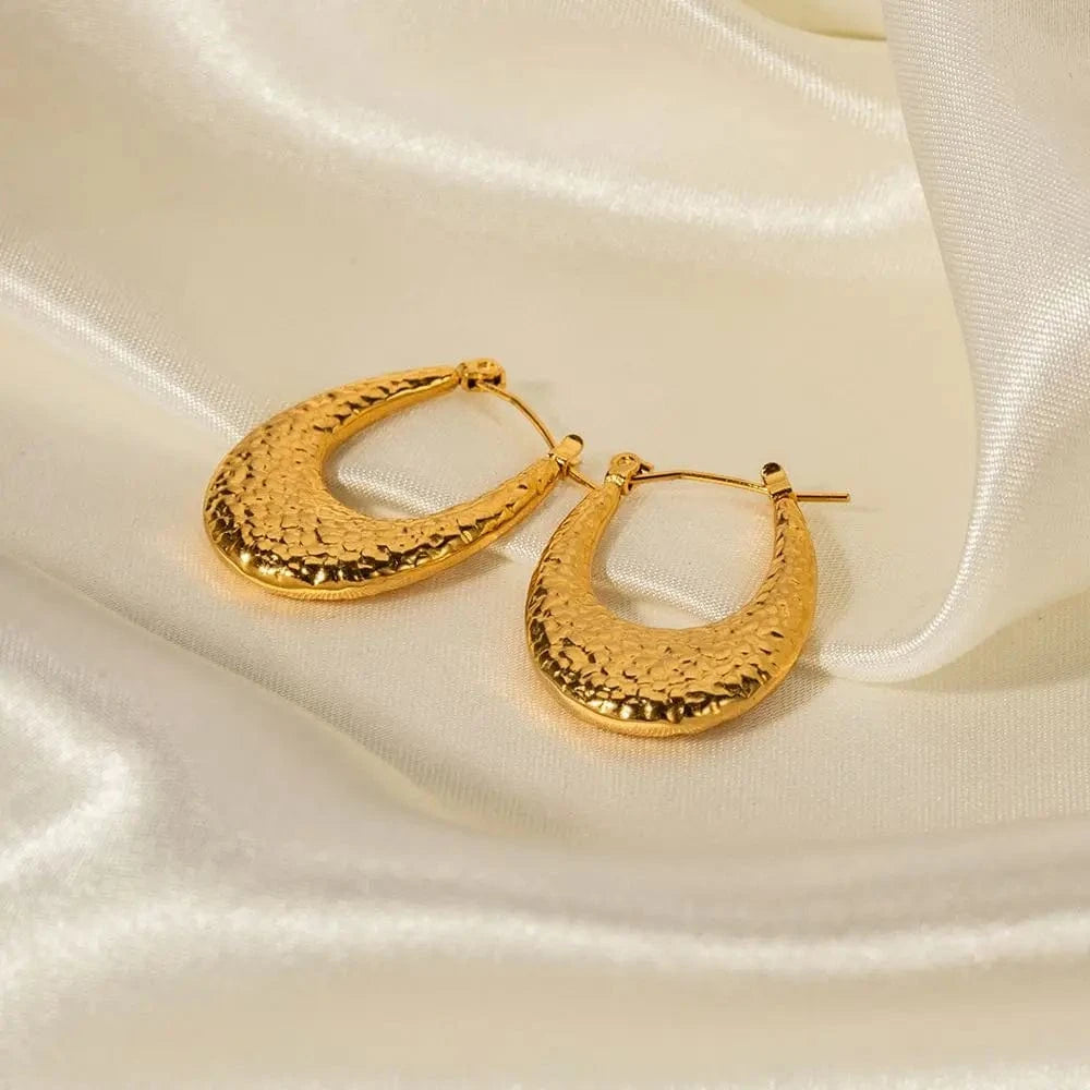 E2108 E2108 Waterproof 18K Real Gold Plated Stainless Steel Jewelry Earring U Shaped Chunky Texture Earrings for Women
