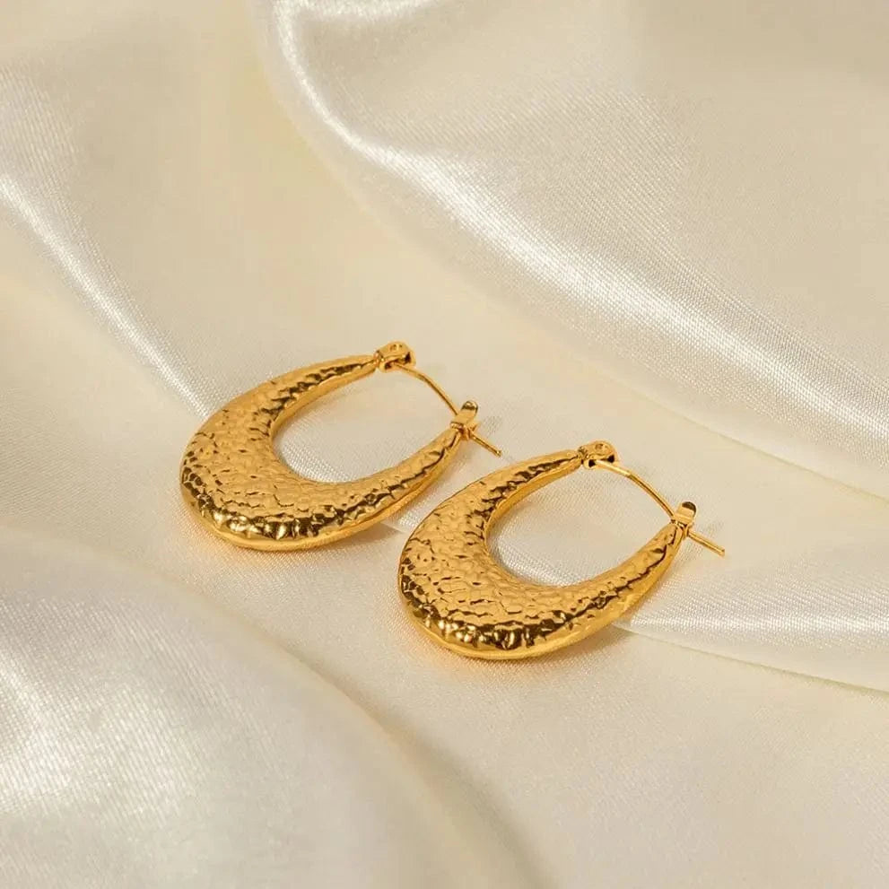 E2108 E2108 Waterproof 18K Real Gold Plated Stainless Steel Jewelry Earring U Shaped Chunky Texture Earrings for Women