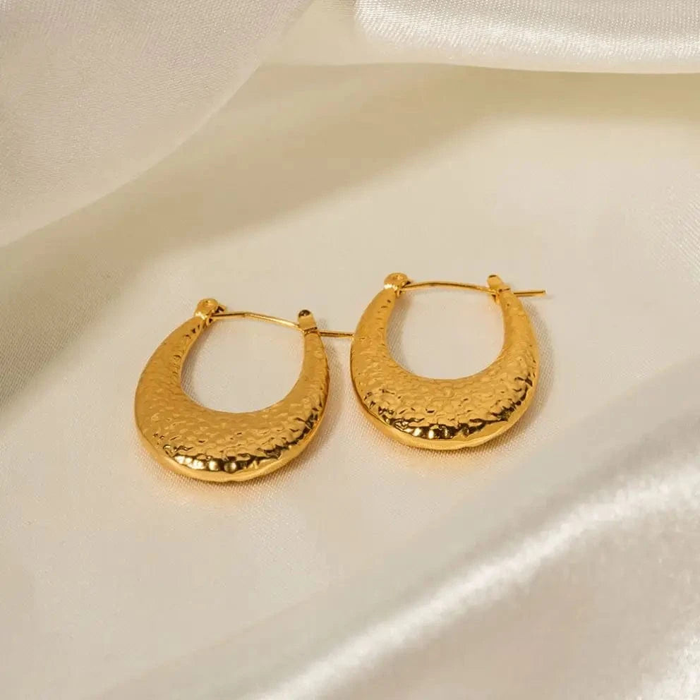 E2108 E2108 Waterproof 18K Real Gold Plated Stainless Steel Jewelry Earring U Shaped Chunky Texture Earrings for Women