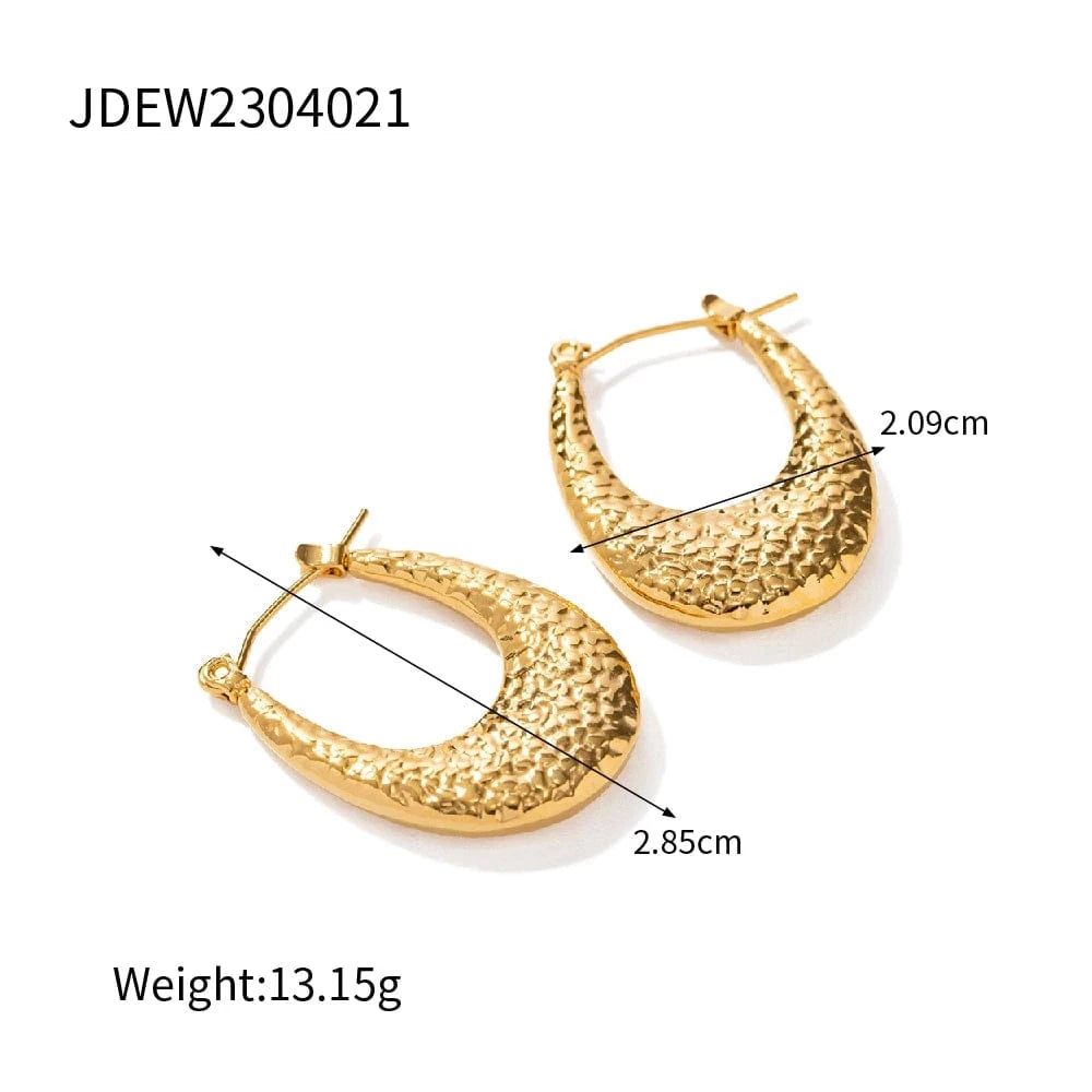 E2108 E2108 Waterproof 18K Real Gold Plated Stainless Steel Jewelry Earring U Shaped Chunky Texture Earrings for Women