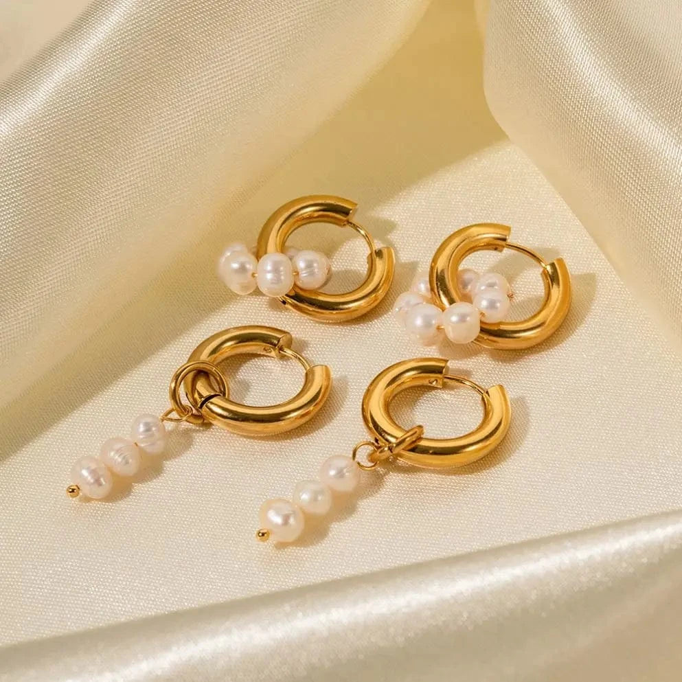 E2142 Baroque 18K Gold Plated Pearl Drop Earrings Charm Stainless Steel Freshwater Pearl Earring for Women