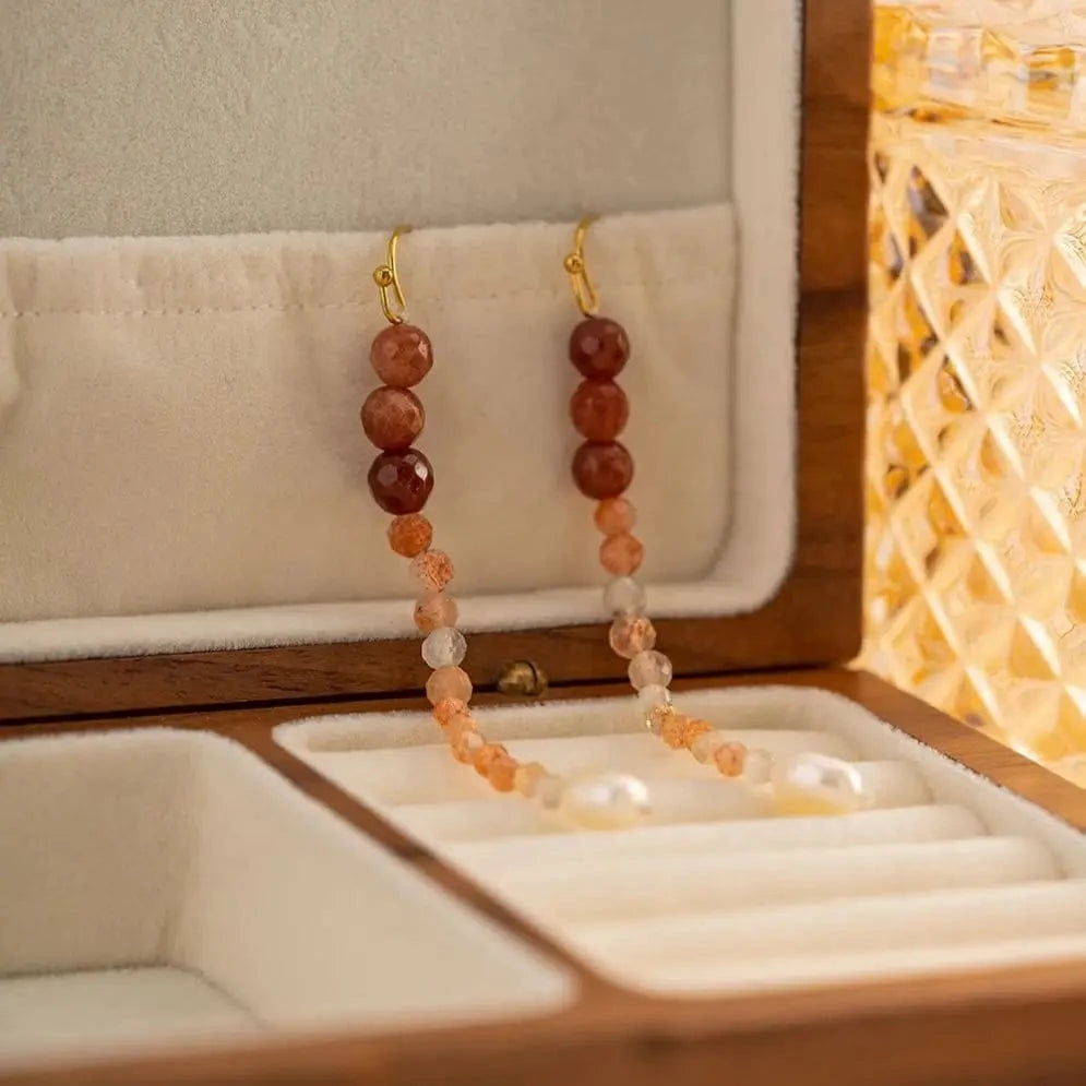 E2154 Dainty Freshwater Pearl Turquoise Tiger Eye Stone 18K Gold Plated Stainless Steel Drop Earring