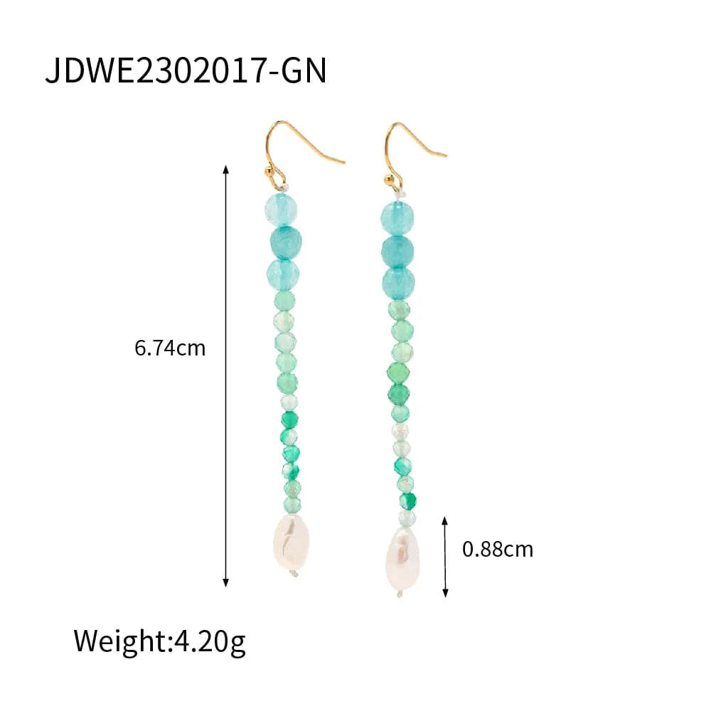 E2154 Dainty Freshwater Pearl Turquoise Tiger Eye Stone 18K Gold Plated Stainless Steel Drop Earring