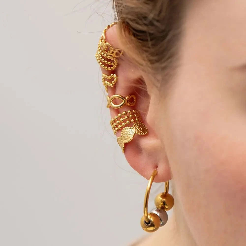 E2156 Jewelry Hollow Layers Trending Jewelry Products 18K Gold Plated Stainless Steel Wave Design Ear Clip