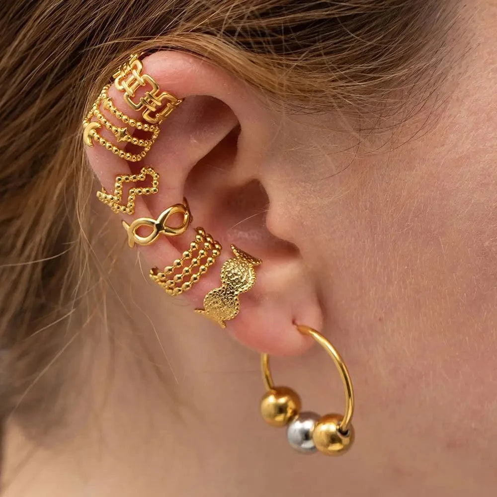 E2156 Jewelry Hollow Layers Trending Jewelry Products 18K Gold Plated Stainless Steel Wave Design Ear Clip