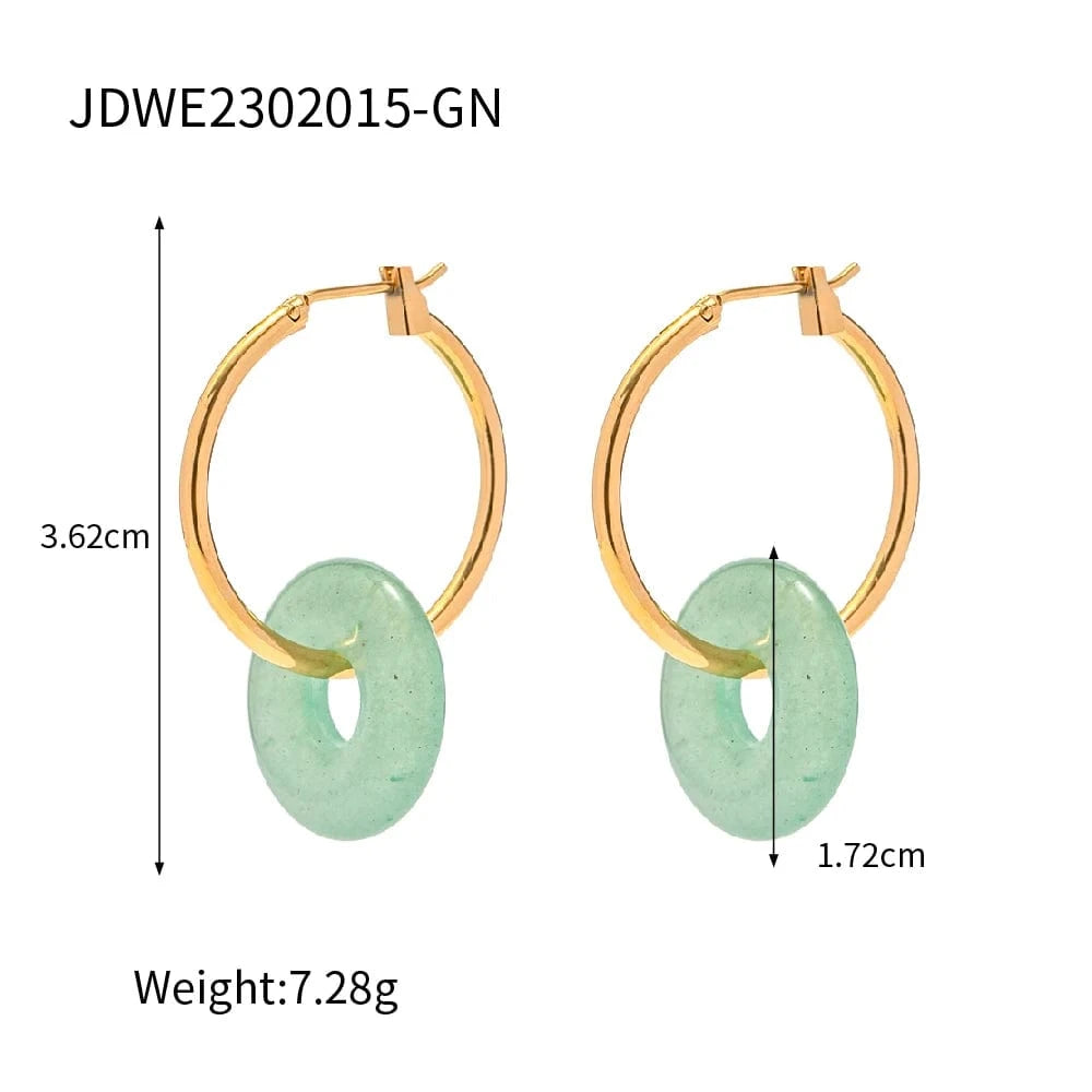 E2170-1 E2170 New Arrival Stainless Steel Rose Quartz Round Concentric Circle Green Tiger Eye Stone Hoop Earring