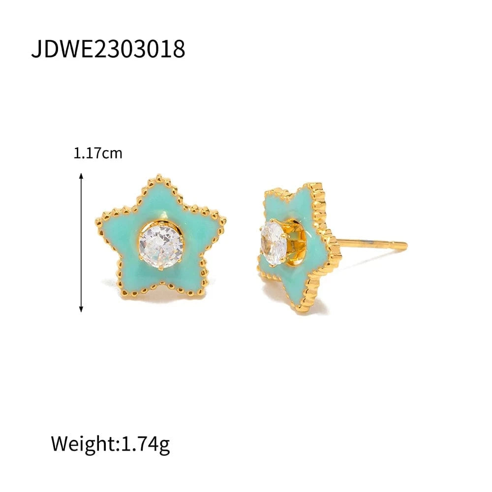 E2172-1 E2172 Dainty Color Earring Stainless Steel Gold Plated Enamel Star Round Zircon Stud Earring for Girls