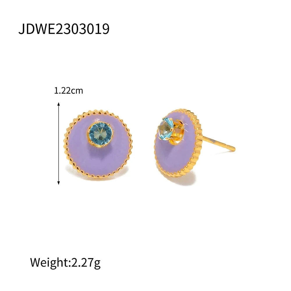 E2172-2 E2172 Dainty Color Earring Stainless Steel Gold Plated Enamel Star Round Zircon Stud Earring for Girls