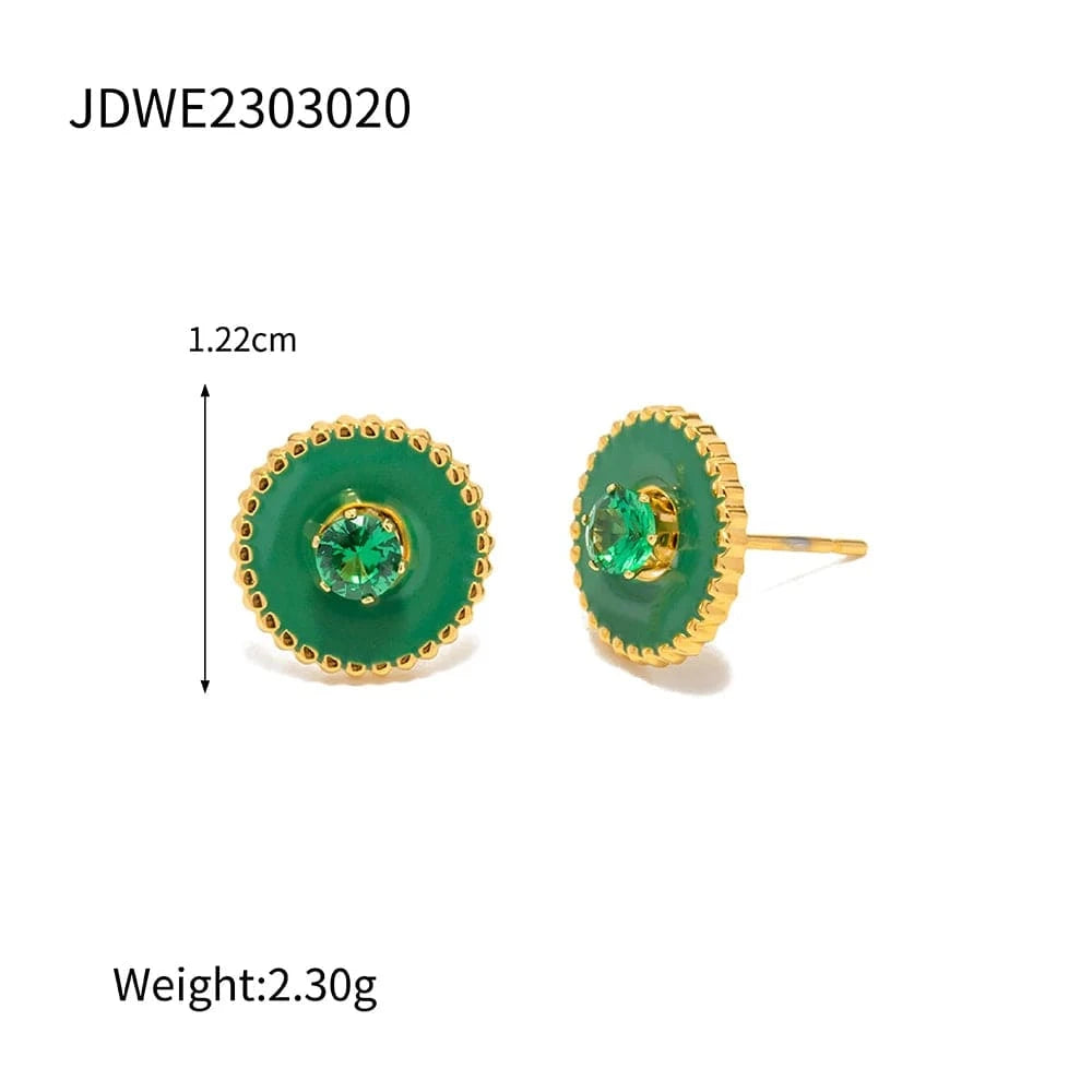 E2172-3 E2172 Dainty Color Earring Stainless Steel Gold Plated Enamel Star Round Zircon Stud Earring for Girls