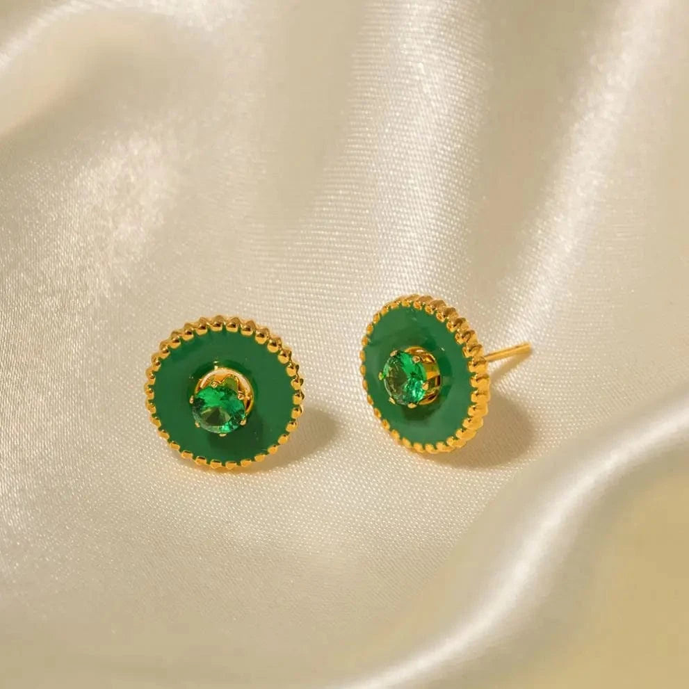 E2172 Dainty Color Earring Stainless Steel Gold Plated Enamel Star Round Zircon Stud Earring for Girls