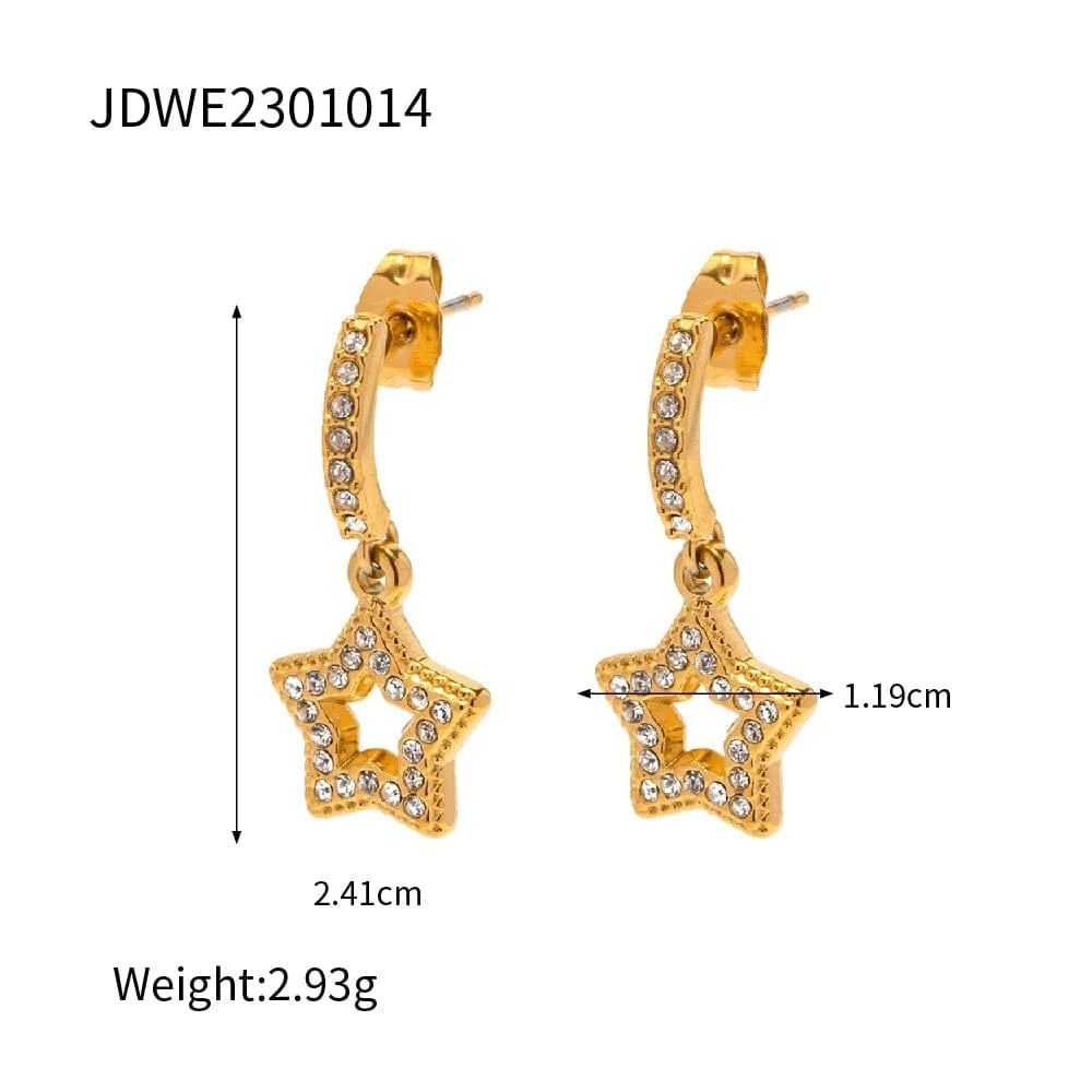 E2174 E2174 18K Gold Plated Stainless Steel Jewelry Gift White Full Cubic Zirconia Five-pointed Star Pendant Earrings