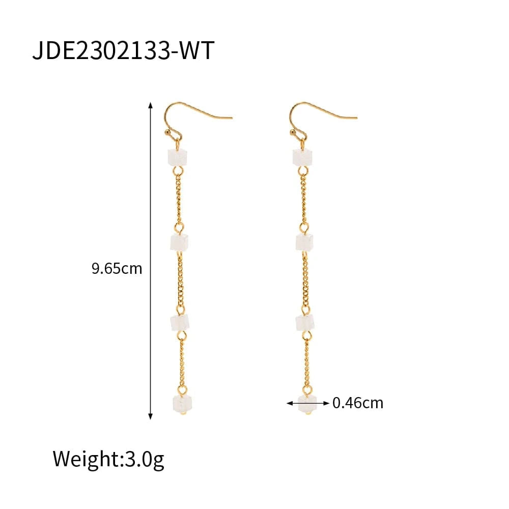 E2175-1 E2175 Stainless Steel 18K Gold Plate Earrings For Women Nature Stone Long Chain Tassel Earrings for Girls