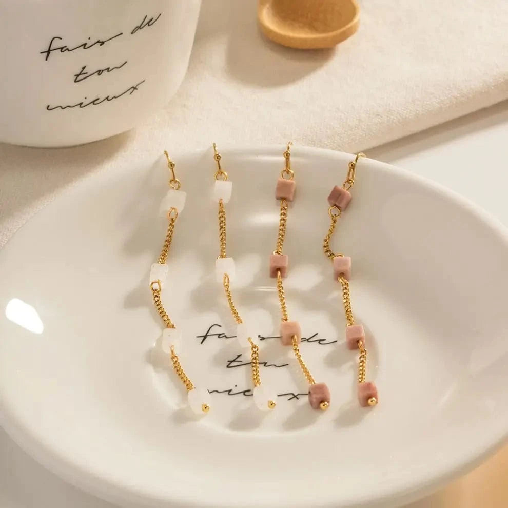 E2175 Stainless Steel 18K Gold Plate Earrings For Women Nature Stone Long Chain Tassel Earrings for Girls