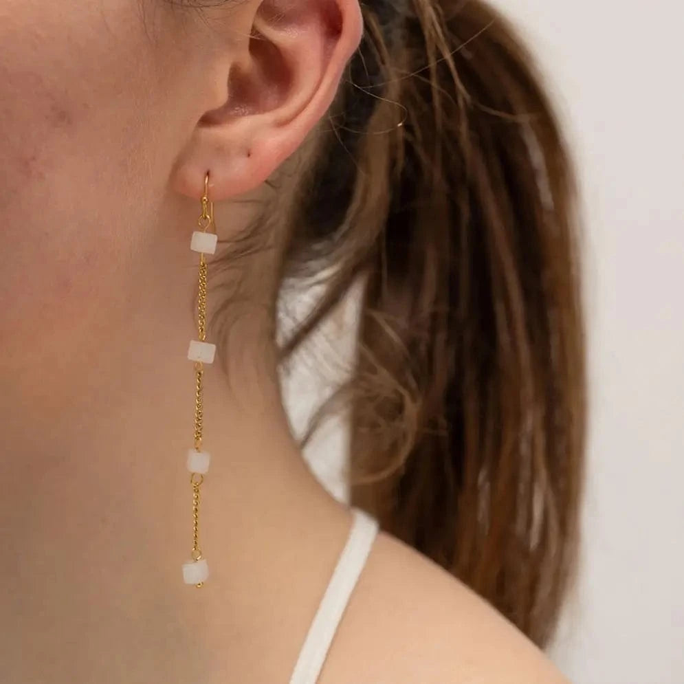 E2175 Stainless Steel 18K Gold Plate Earrings For Women Nature Stone Long Chain Tassel Earrings for Girls