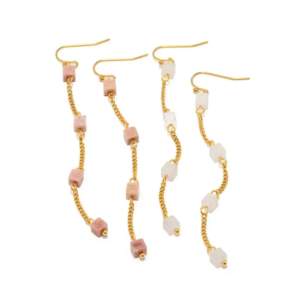 E2175 Stainless Steel 18K Gold Plate Earrings For Women Nature Stone Long Chain Tassel Earrings for Girls