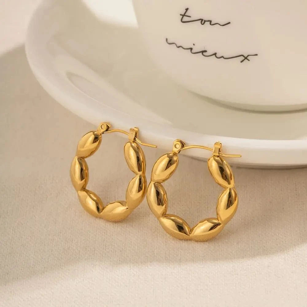 E2179 E2179 INS 18K Gold Plated Stainless Steel jewelry Gift CC Shaped Bead Chunky Earrings for Women