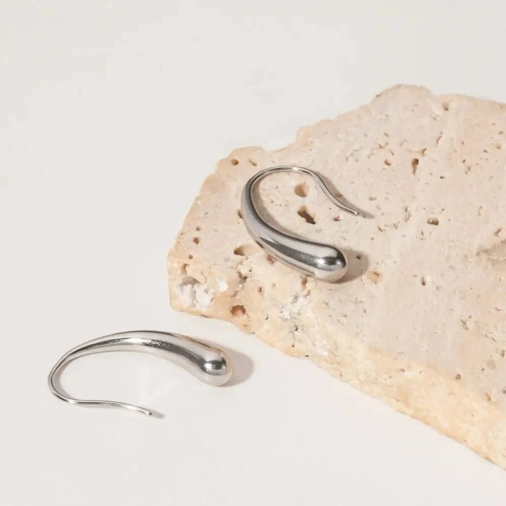 E2181 Waterproof 18K Gold Silver Plated Stainless Steel Hook Shape Piercing CC Hoop Earring For Women