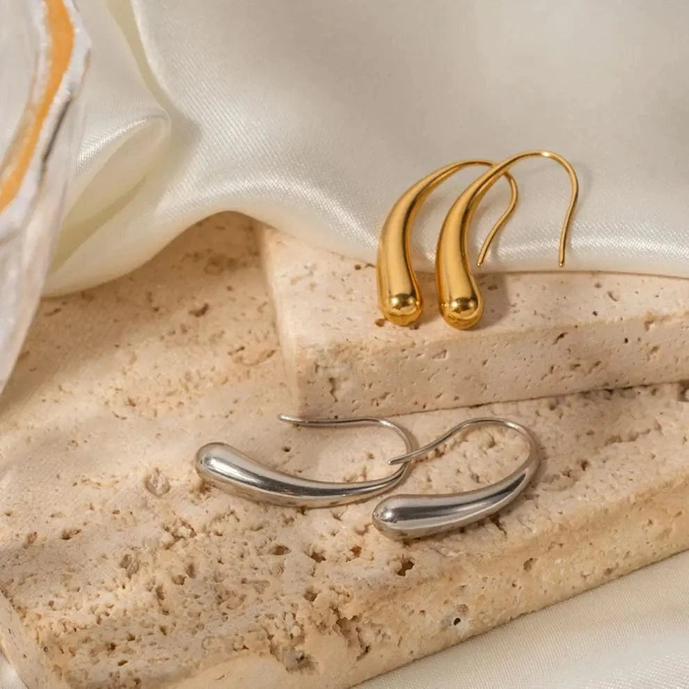 E2181 Waterproof 18K Gold Silver Plated Stainless Steel Hook Shape Piercing CC Hoop Earring For Women