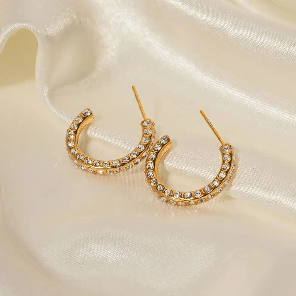 E2186 E2186 Waterproof 18K Gold Plated CZ Stone Earring Stainless Steel Pave Clear Cubic Zirconia CC Hoop Earring for Girls