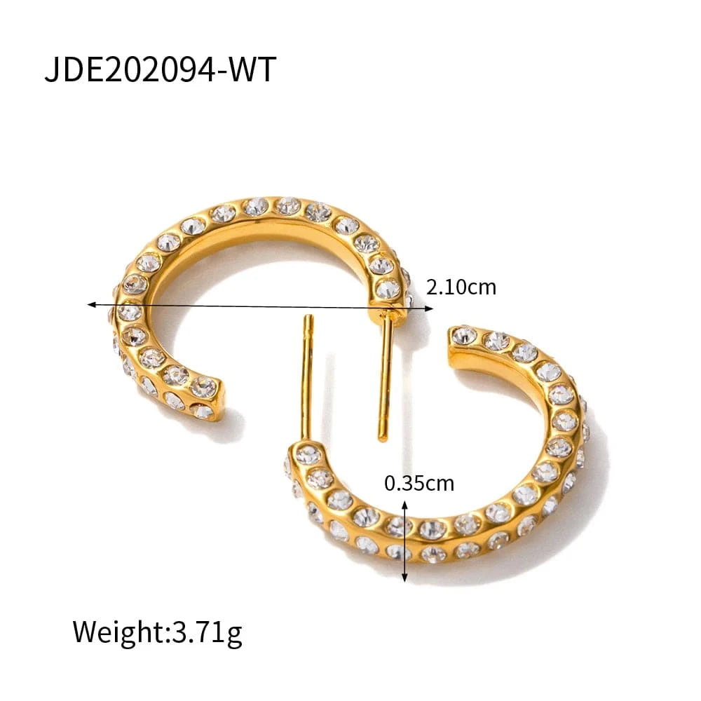 E2186 E2186 Waterproof 18K Gold Plated CZ Stone Earring Stainless Steel Pave Clear Cubic Zirconia CC Hoop Earring for Girls