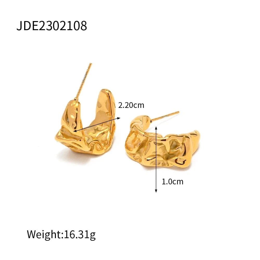 E2190 E2190 18k Gold Plated Stainless Steel Jewelry Retro Lava Geometric Texture CC Shaped Earrings for Women