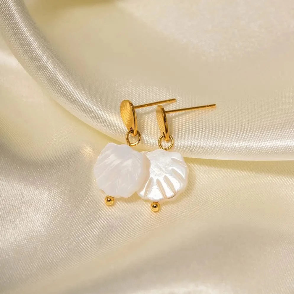 E2196 E2196 Waterproof 18K Gold Plated Stainless Steel Jewelry Gift Natural Shell Pendant Earrings for Girls