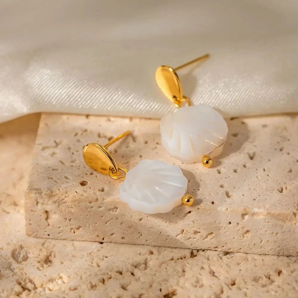 E2196 E2196 Waterproof 18K Gold Plated Stainless Steel Jewelry Gift Natural Shell Pendant Earrings for Girls