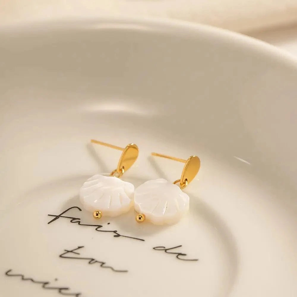 E2196 E2196 Waterproof 18K Gold Plated Stainless Steel Jewelry Gift Natural Shell Pendant Earrings for Girls