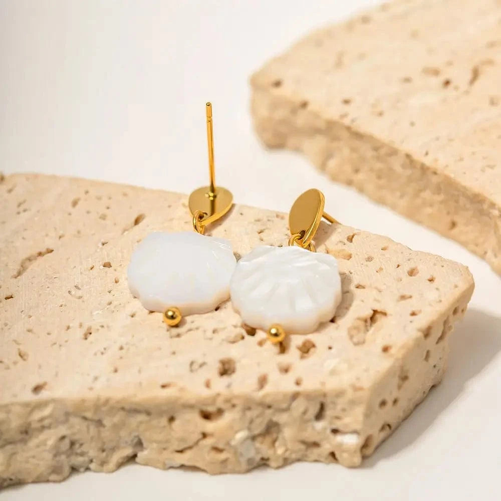 E2196 E2196 Waterproof 18K Gold Plated Stainless Steel Jewelry Gift Natural Shell Pendant Earrings for Girls