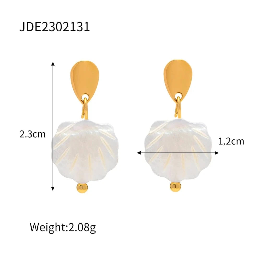 E2196 E2196 Waterproof 18K Gold Plated Stainless Steel Jewelry Gift Natural Shell Pendant Earrings for Girls