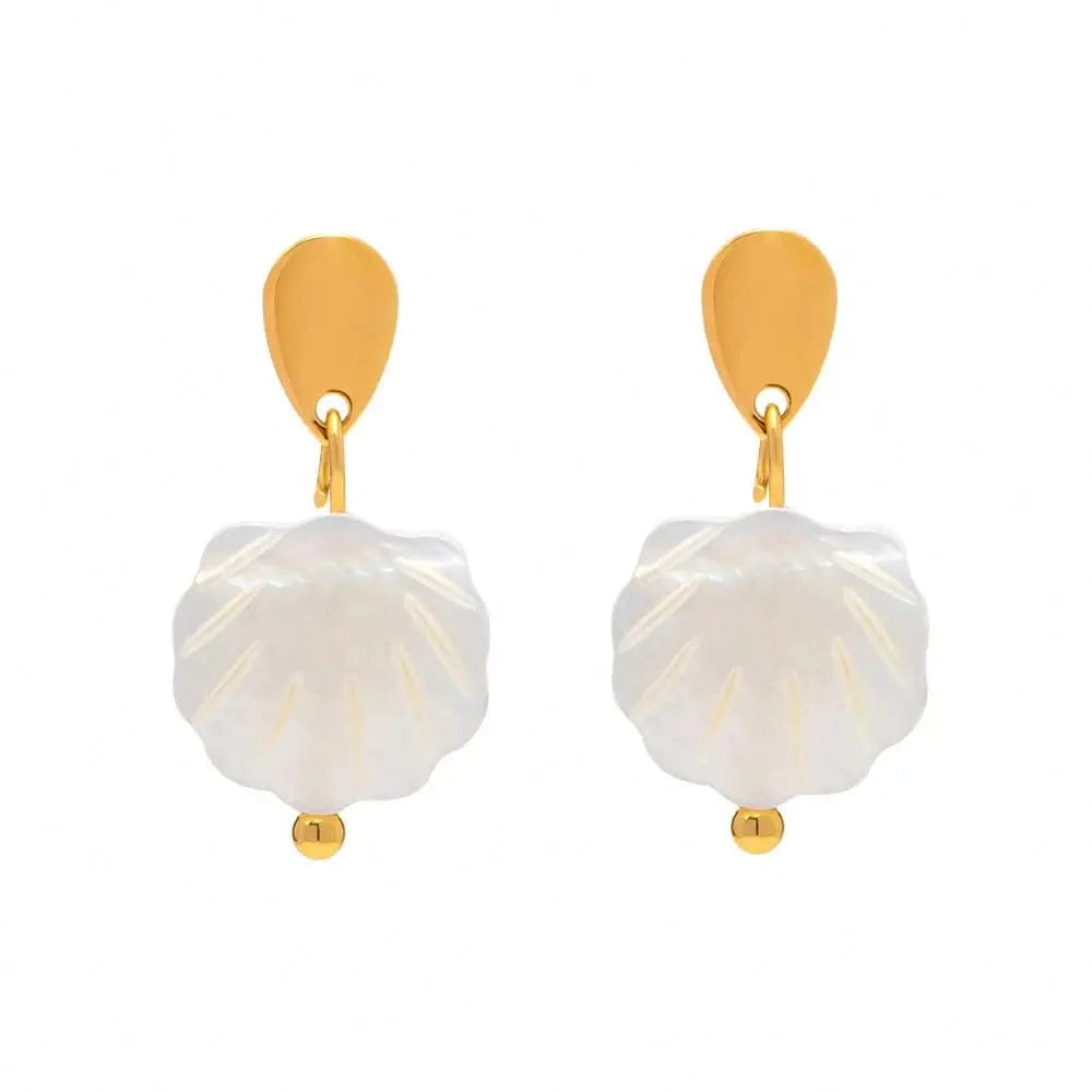 E2196 E2196 Waterproof 18K Gold Plated Stainless Steel Jewelry Gift Natural Shell Pendant Earrings for Girls